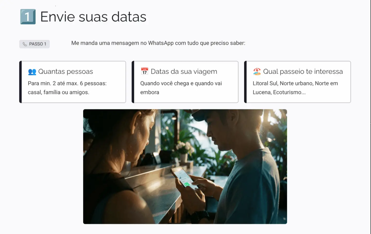 Como Reservar passeios: passo 1