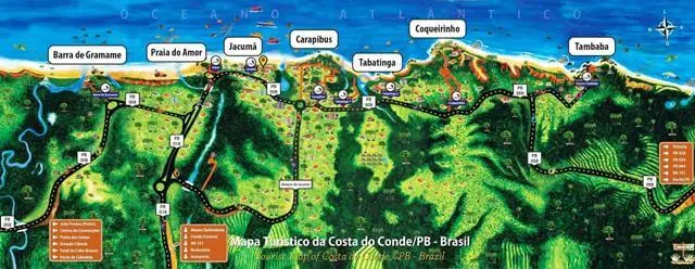 Mapa da Costa do Conde, no litoral sul da Paraíba